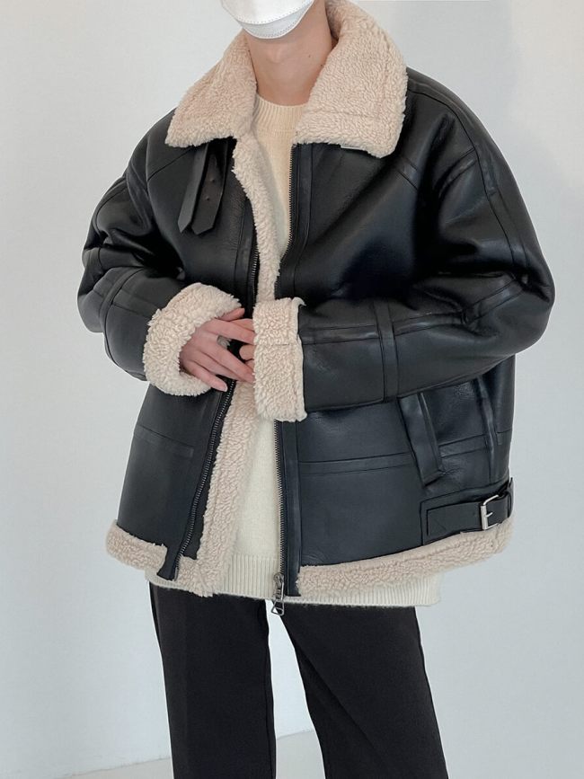Дублёнка DAZO Studio Basic Faux Leather Sheepskin Coat (1)