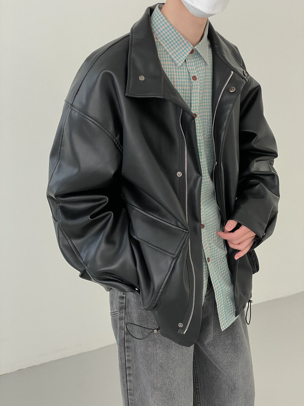 Куртка DAZO Studio Jacket PU Leather External Pockets Drawstring Bottom (1)