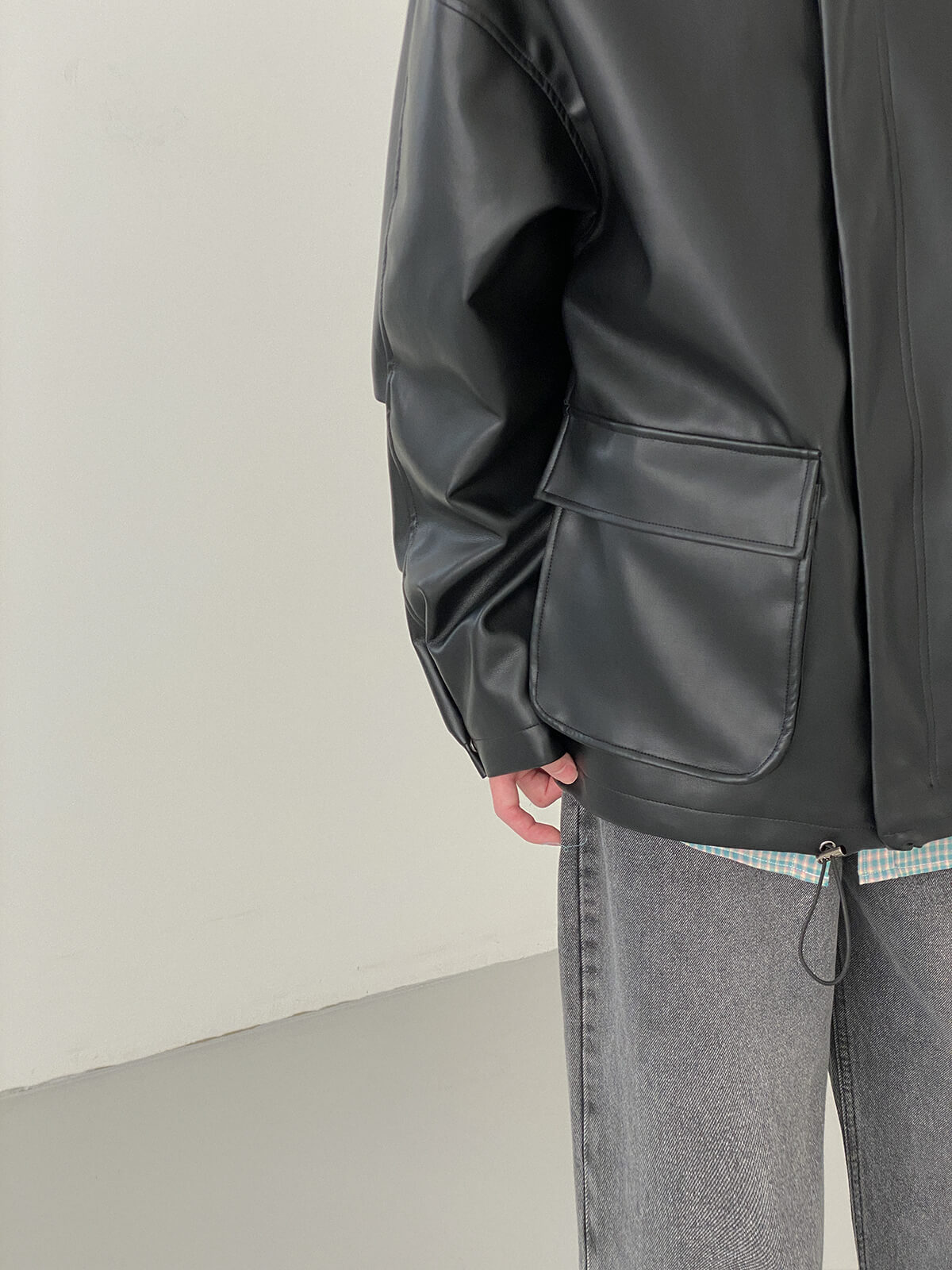 Куртка DAZO Studio Jacket PU Leather External Pockets Drawstring Bottom (6)