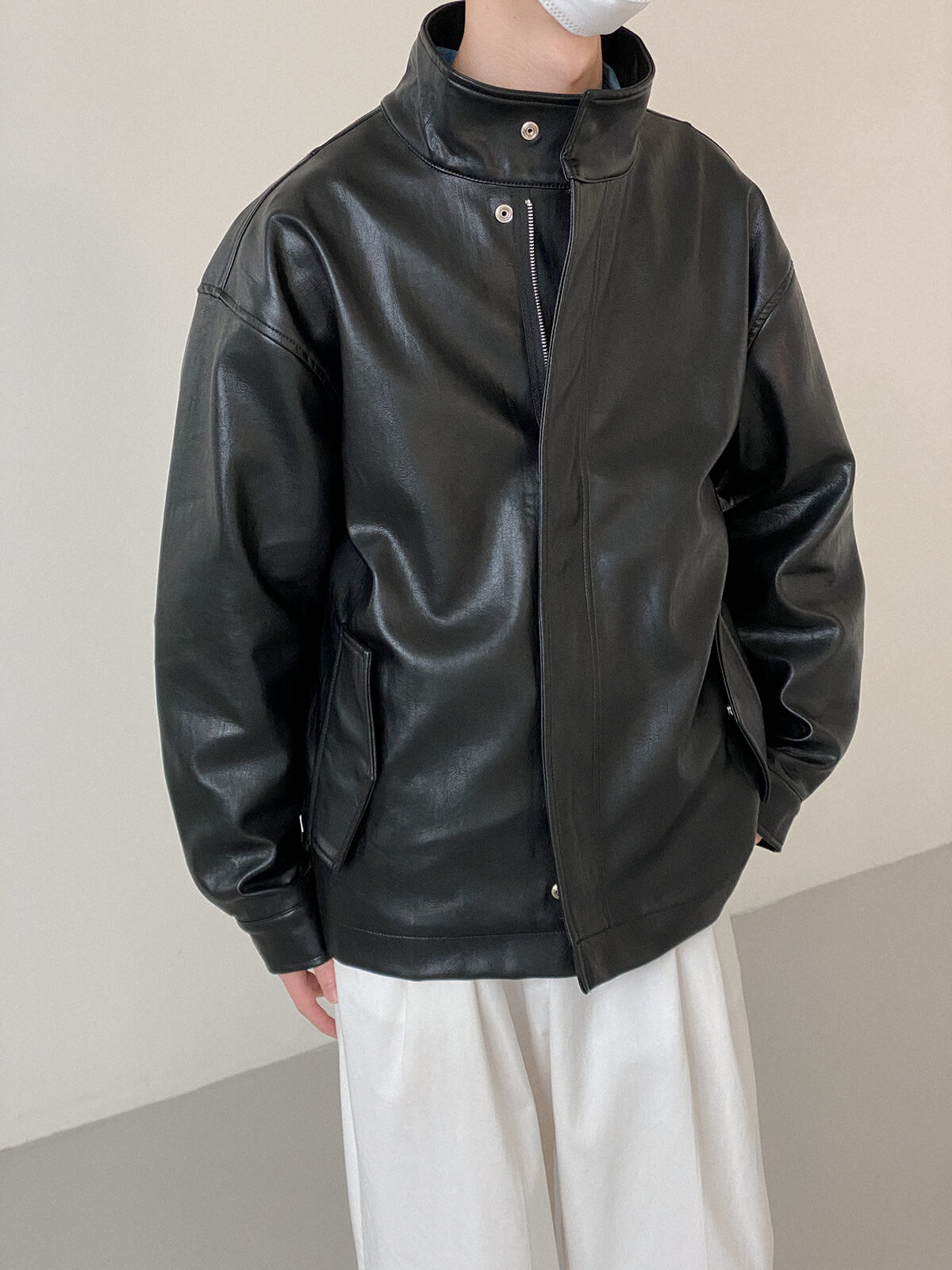 Куртка DAZO Studio Spring Jacket PU Leather Stand Collar (2)