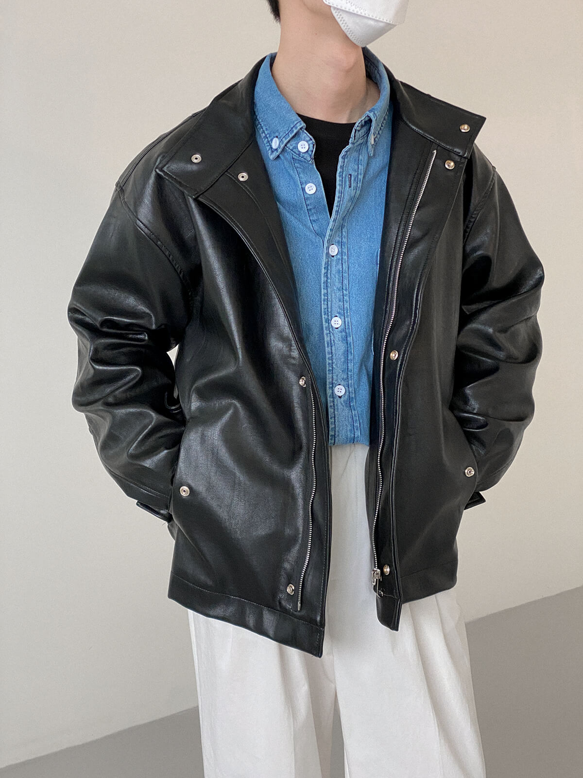 Куртка DAZO Studio Spring Jacket PU Leather Stand Collar (3)
