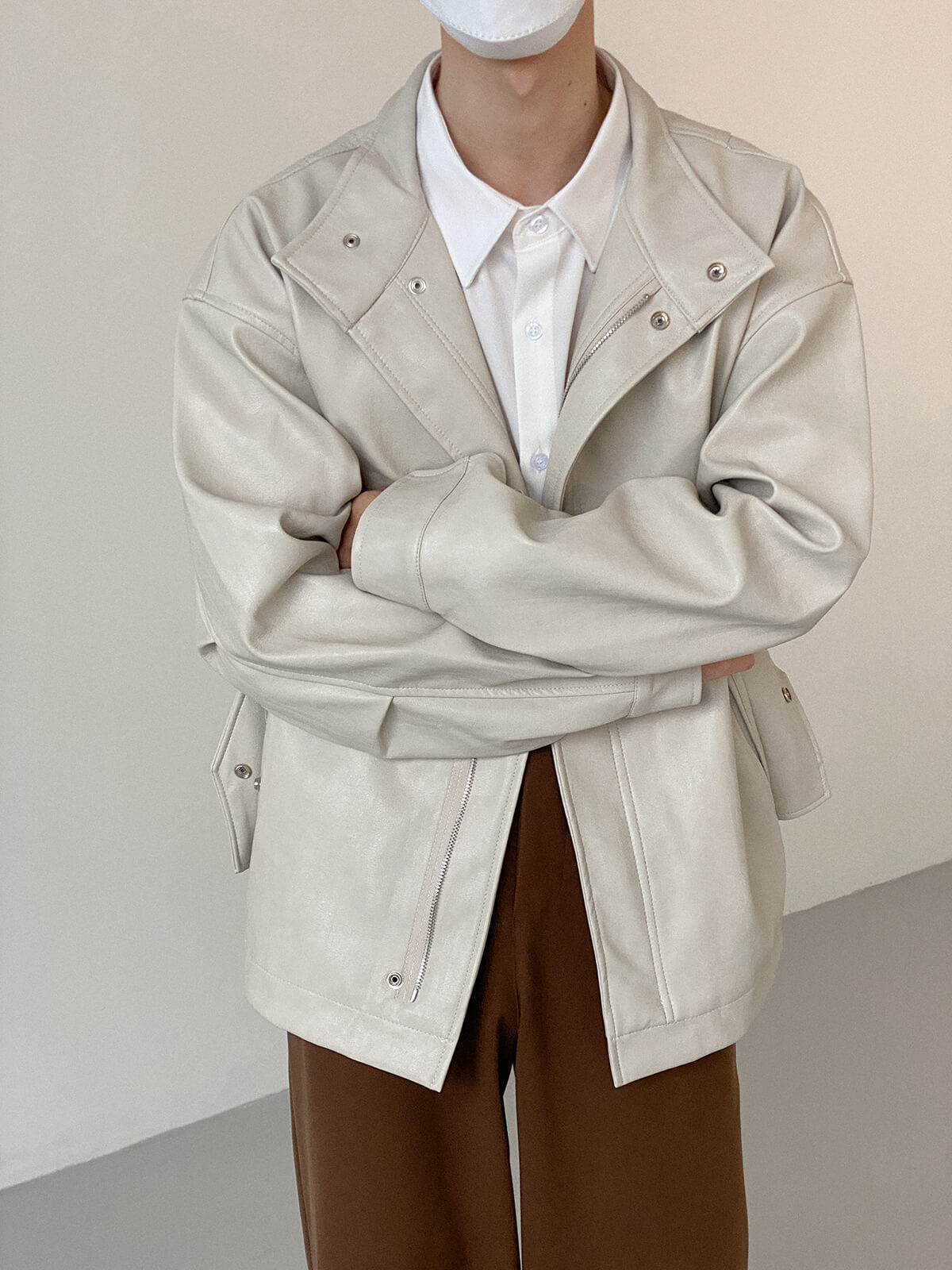 Куртка DAZO Studio Spring Jacket PU Leather Stand Collar (8)