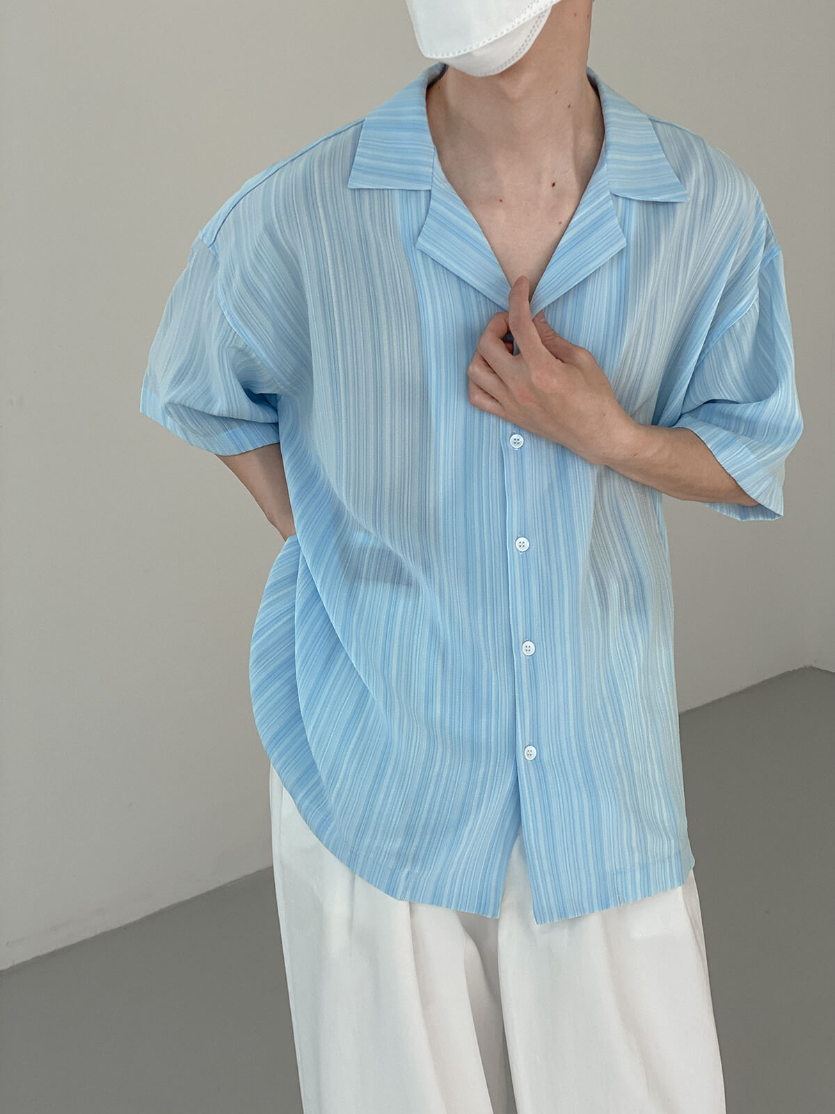 Рубашка DAZO Studio Shirt Vertical Stripe Cuban Collar (8)