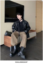 Куртка "Hualun Style Shine PU Leather Jacket" — изображение 9