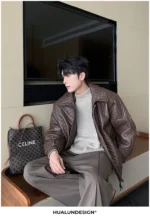 Куртка "Hualun Geometric Stitch PU Leather Jacket" — изображение 13