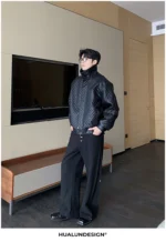 Куртка "Hualun Geometric Stitch PU Leather Jacket" — изображение 9