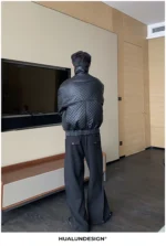 Куртка "Hualun Geometric Stitch PU Leather Jacket" — изображение 11