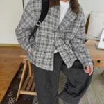 Куртка "19 Studio Fur Collar Plaid Jacket"