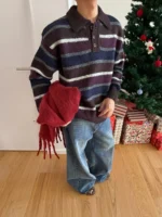 Свитер "19 Studio Vintage Striped Lapel Sweater"