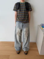 Джинсы «19 Studio Distressed Wide Leg Jeans» — изображение 7