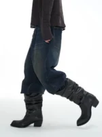 Ботинки «JCAESAR Pleated Collar Leather Knight Boots»