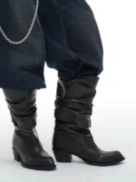 Ботинки «JCAESAR Pleated Collar Leather Knight Boots» — изображение 2