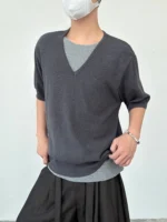 Футболка «BKYC Studio Layered V-Neck Knit T-Shirt» — изображение 3